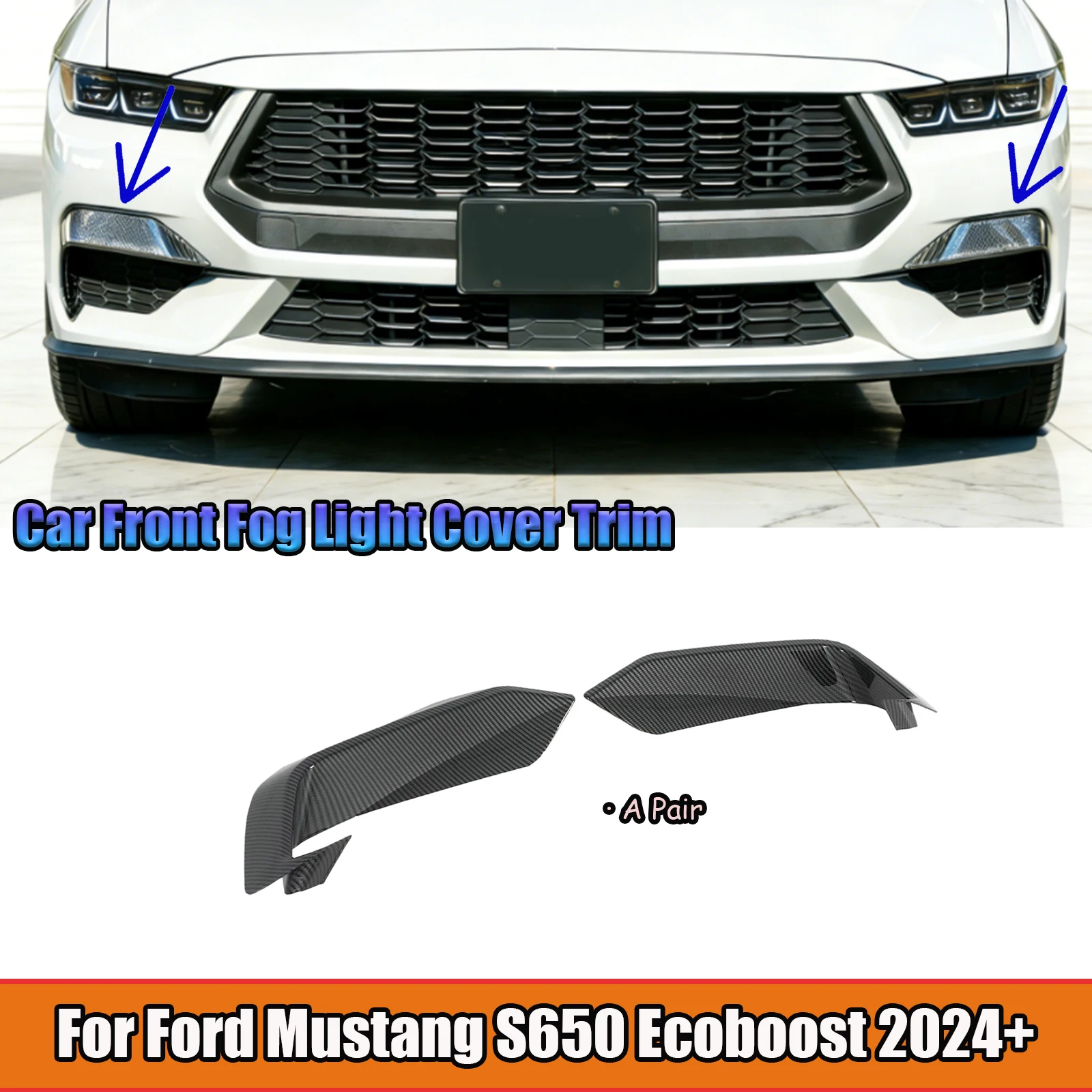 

For Ford Mustang S650 Ecoboost 2024+ Car Front Lower Side Grille Inserts Glossy Black Carbon Fiber Style Accessories Body Kit