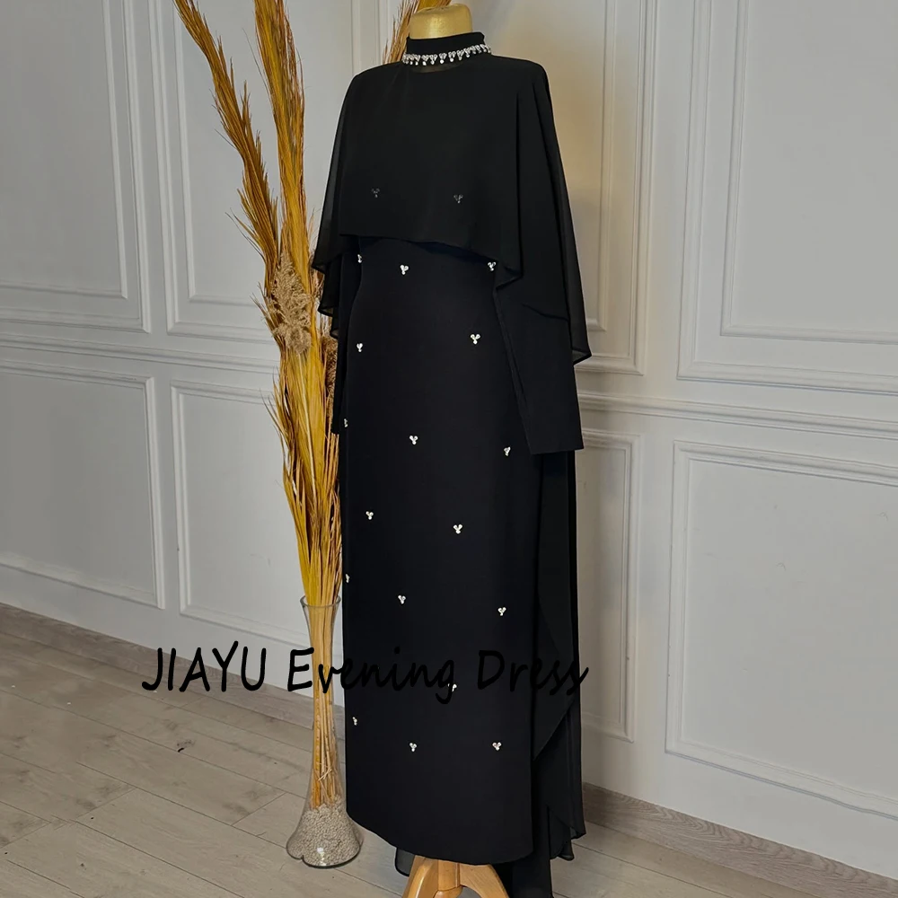カスタマイズされたブラックハイネックストレートジャージイブニングドレスクリスタルイリュージョンシフォントレインパーティードレスフロアレングスウエディングドレス
