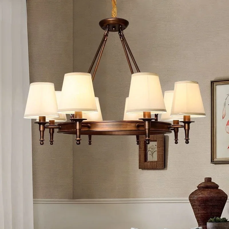 

American Country Living Room Light Simple European Main Light Large Villa Dining Room Bedroom Retro Iron Art American Chandelier