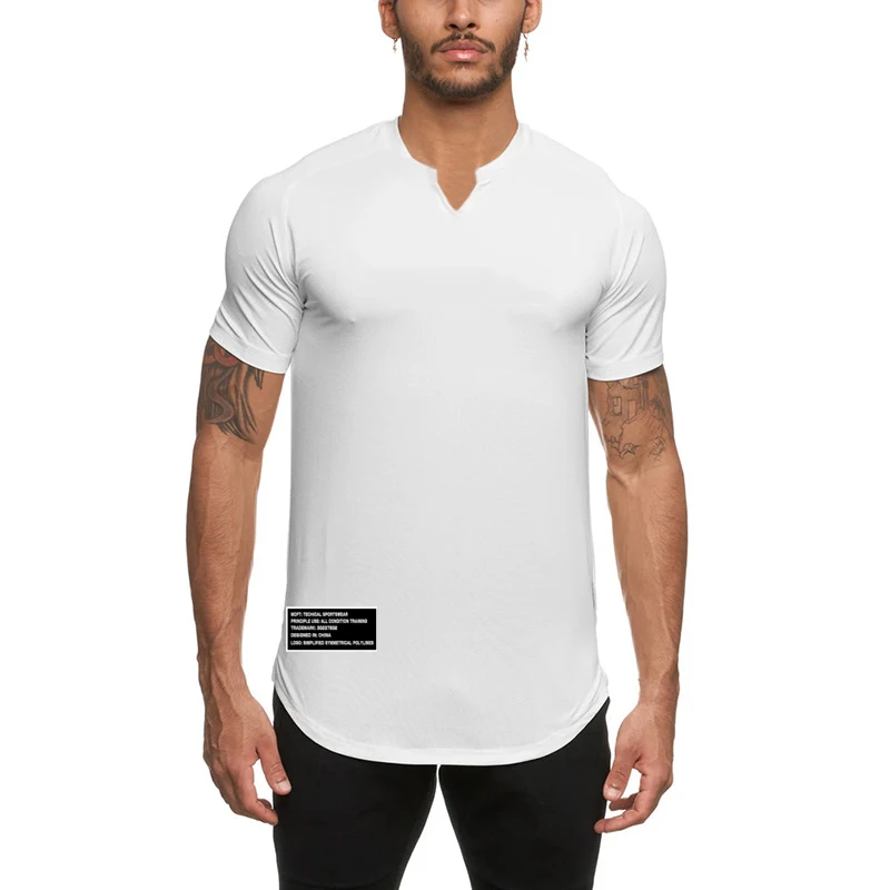 Camicie elasticizzate attillate a maniche corte casual da uomo Palestra Bodybuilding Fitness Corsa T-shirt sportive Traspirante Top con scollo a V ad asciugatura rapida