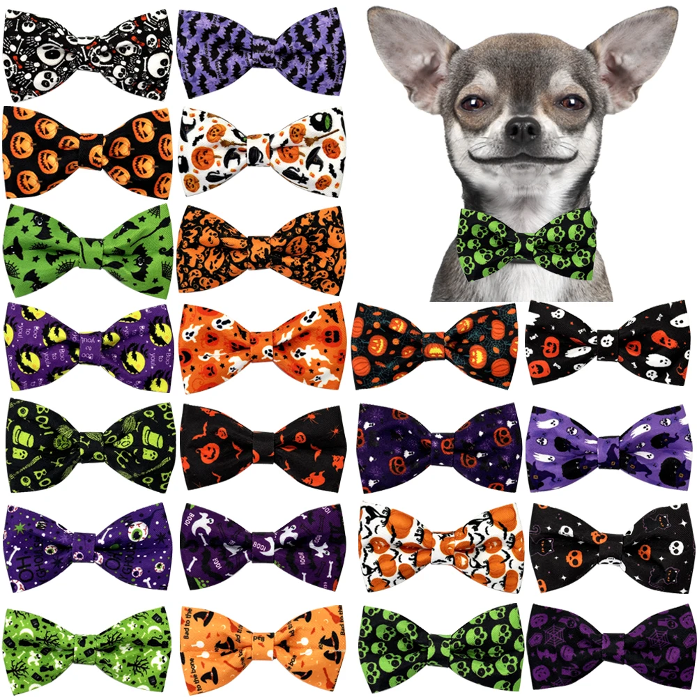 50/100pcs Halloween Style Dog Bowtie Dogs Accessories Sliding Pet Dog Bow Tie Dog Collar Dogs Pets Bowties Movable Pet Supplies