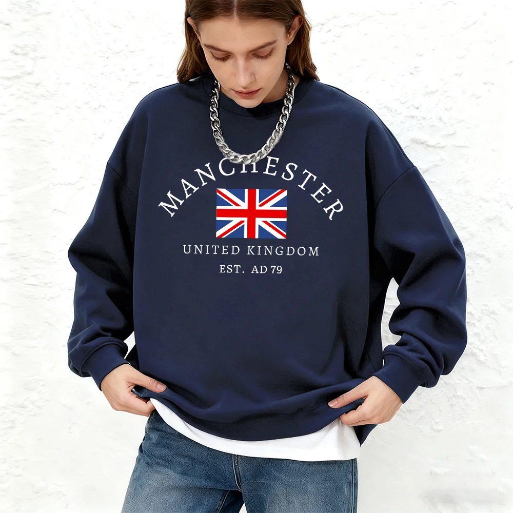 Manchester England Flagge Drucke Damen Hoodies Herbst Crewneck Sweatshirts Basics Warm Jogging Übergroßer Pullover Freizeitkleidung