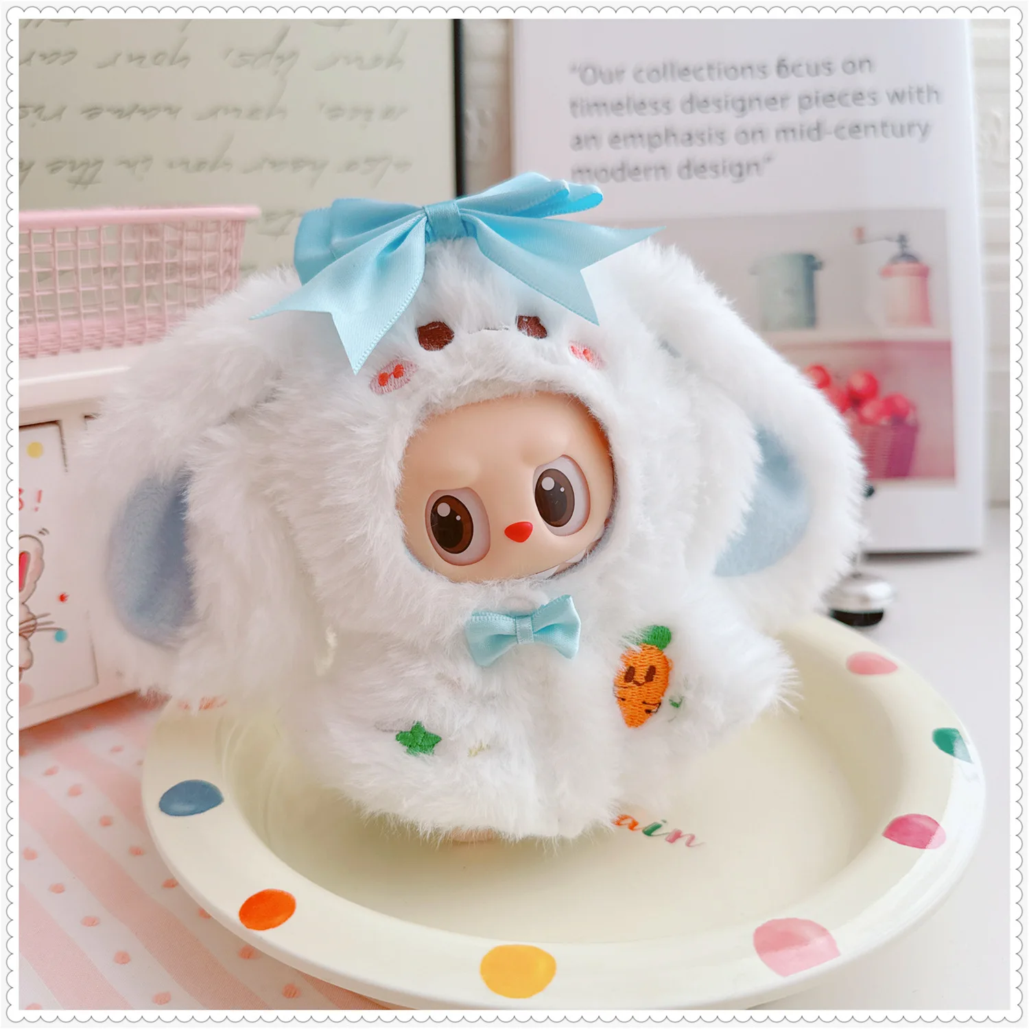 

Cute Clothing For LABUBU Dolls 15/17cm 1st-3rd Gen Plush Pink-Blue Rabbit-Themed Cape Set For Autumn & Winter Wear
