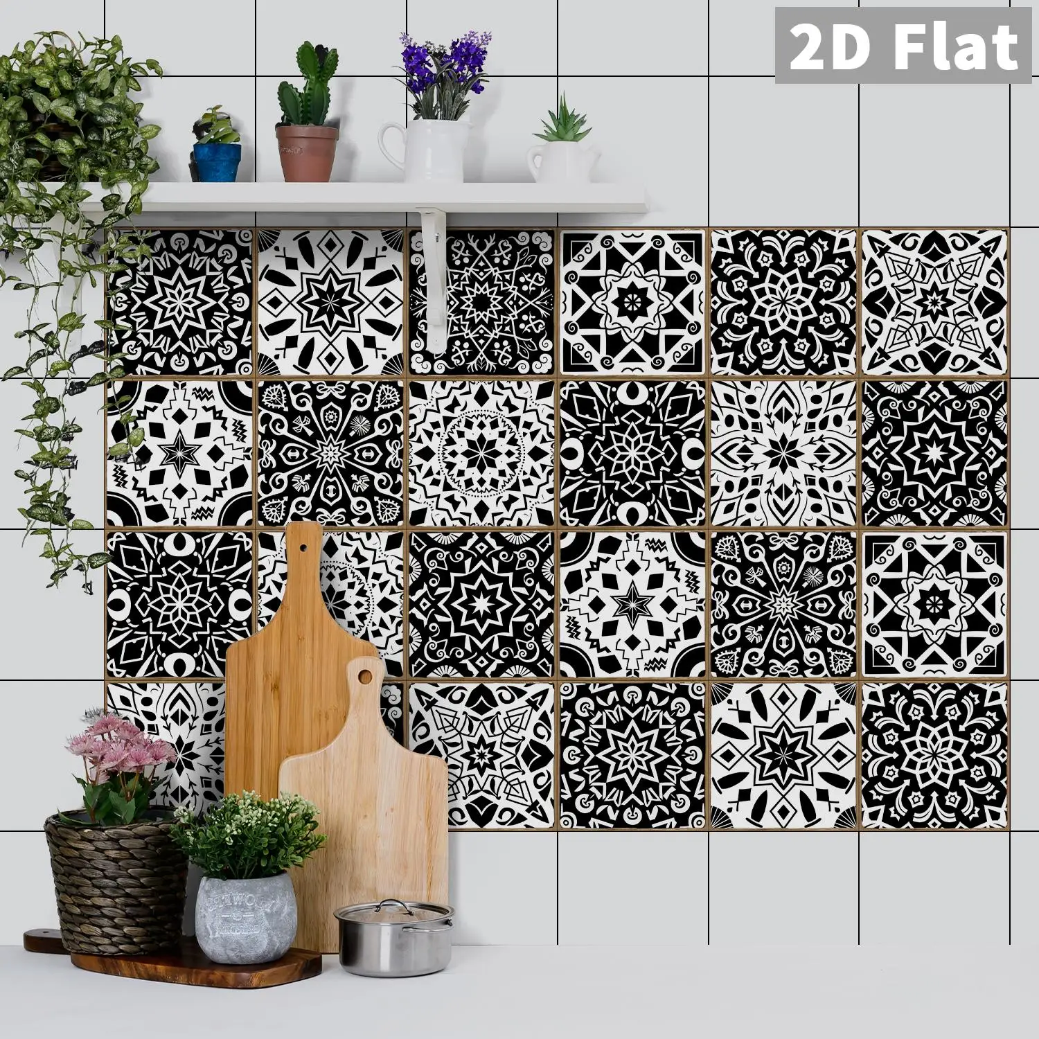 

Black and white geometric art tiles, ceramic tile stickers, kitchen, bathroom, living room background wall decoration stickers