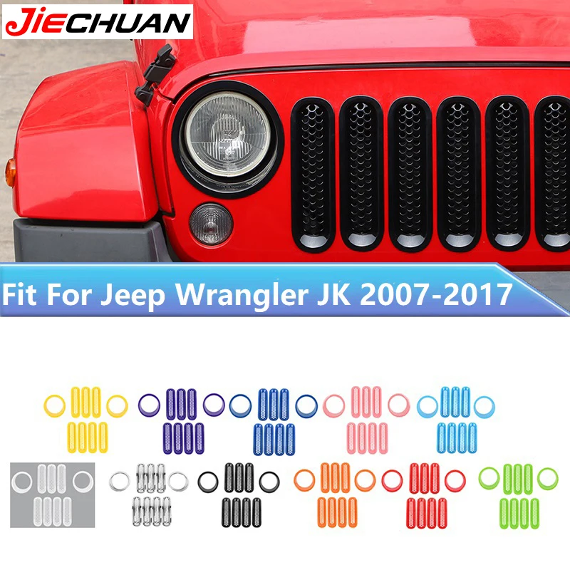 

JIECHUAN Car Headlight trim Ring Racing Grills Mesh Decoration Cover for Jeep Wrangler JK 2007-2017,Exterior Styling Accessories