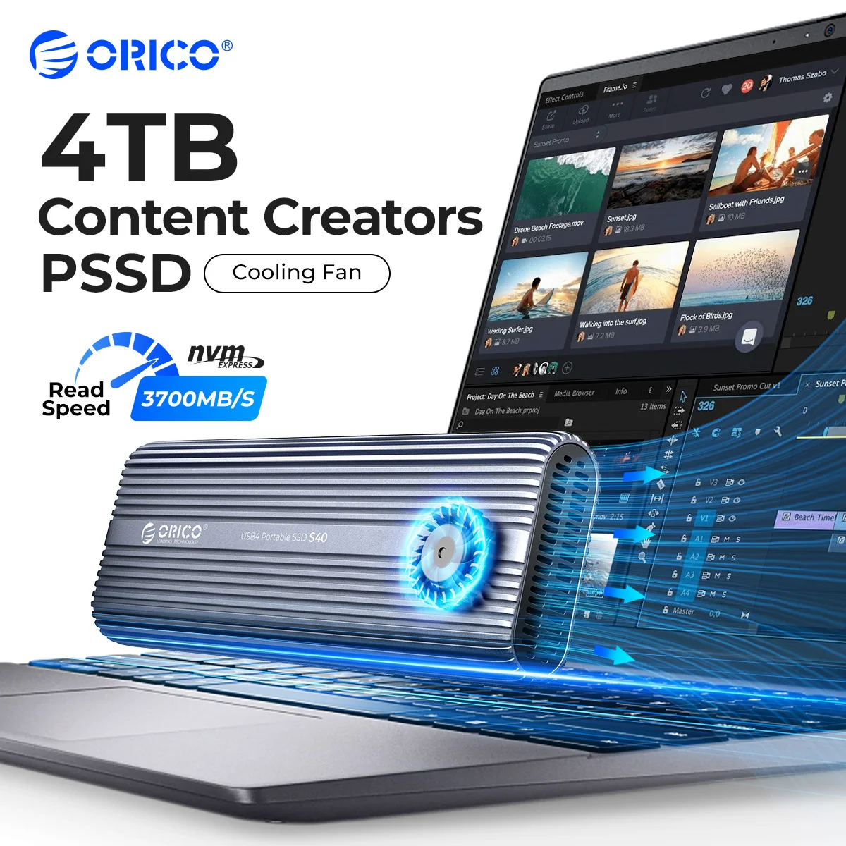 

ORICO Phantom Portable SSD 3700MB/s External Solid State Drive 4TB 2TB 1TB Type- C Aluminum Alloy PSSD Built-in Cooling Fan