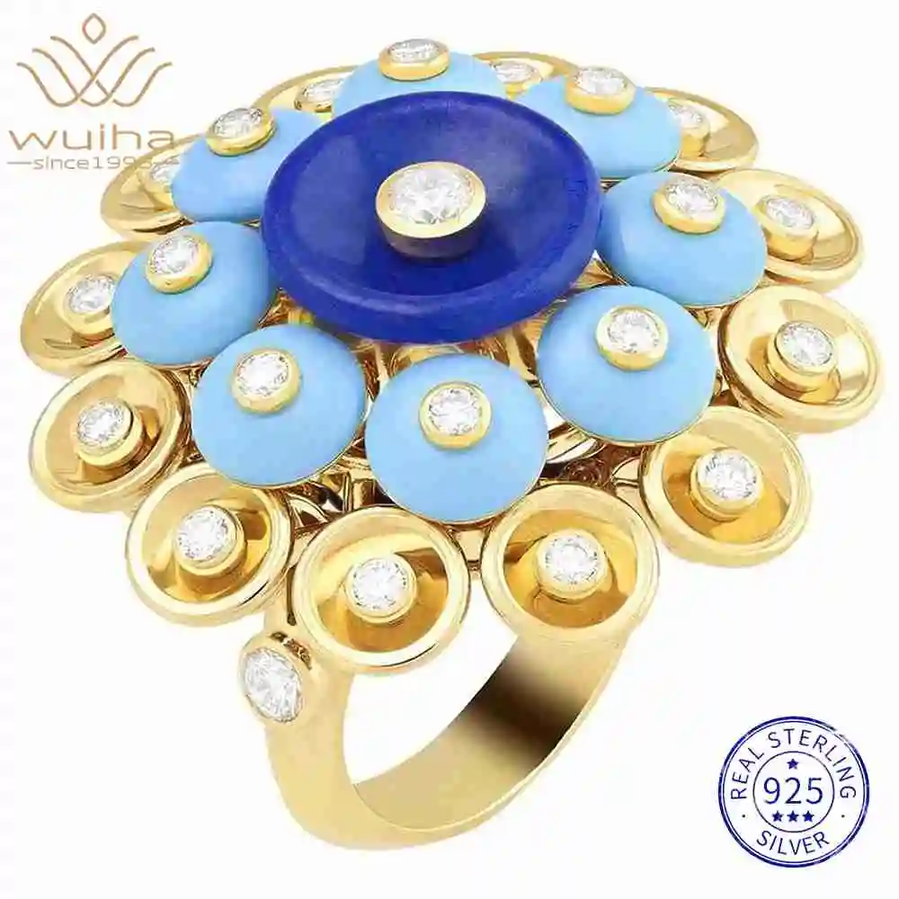 WUIHA 925 Sterling Silver Lab Sapphire High Carbon Diamonds Gemstone Wedding Engagement Rings Fine Jewelry Anniversary Gifts