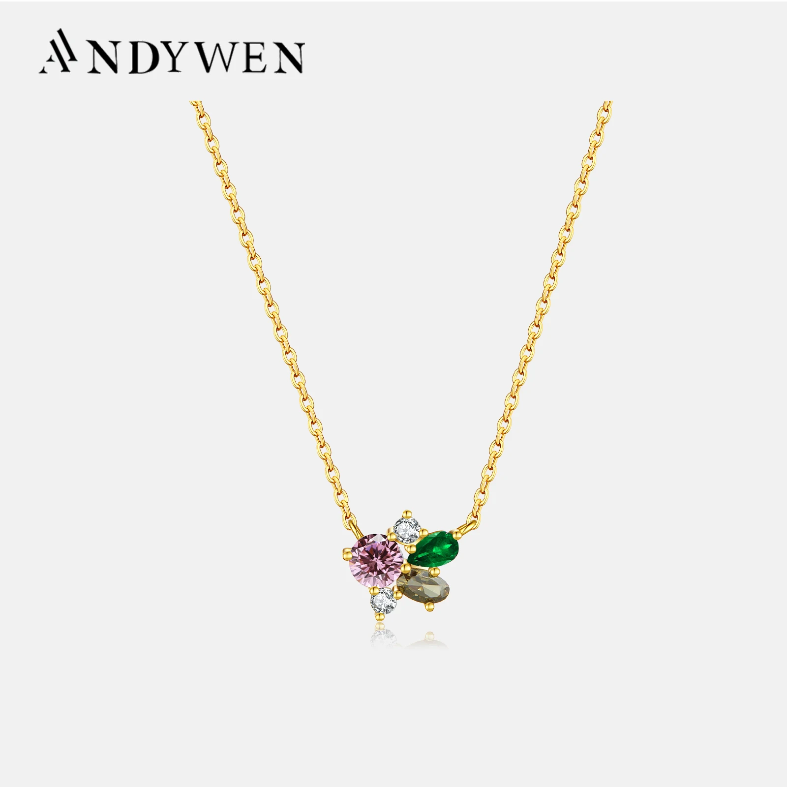 

ANDYWEN 100% 925 Sterling Silver Women Flower Pendant Zircon Long Chain Necklace 2024 Luxury Wedding Jewelry
