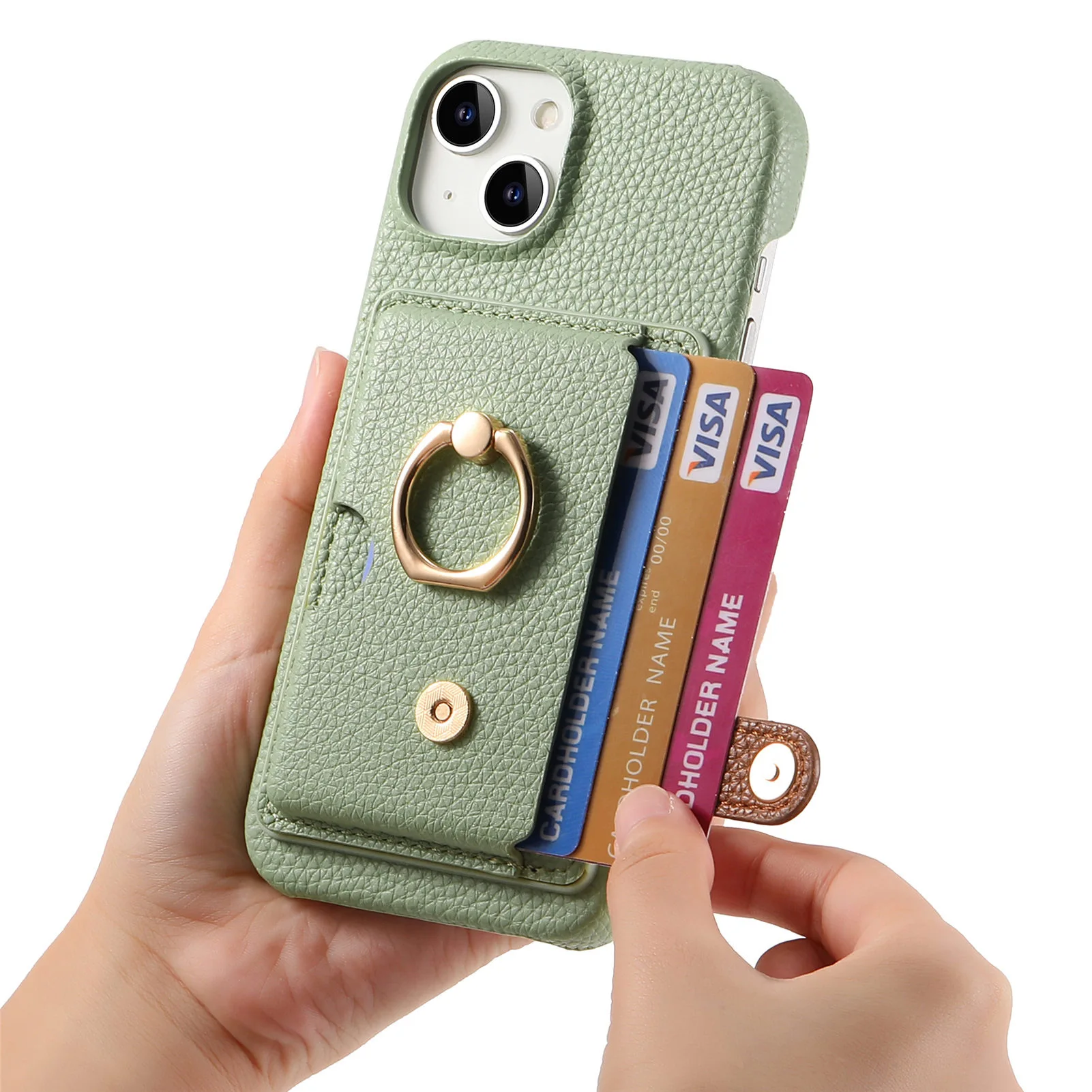 Leather Ring Support Phone Case for IPhone 17 Air 16E 18 16 15 14 13 12 11 Pro Max Plus Wallet with Card Holder Shockproof Cover