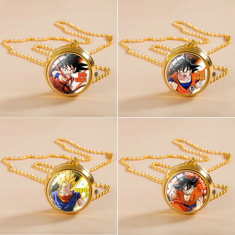 ساعة جيب بقلادة قابلة للدوران من Dragon Ball Son Goku ساعة كوارتز قابلة للطي للرجال والنساء بسلسلة معلقة وإكسسوارات الملابس على مدار الساعة