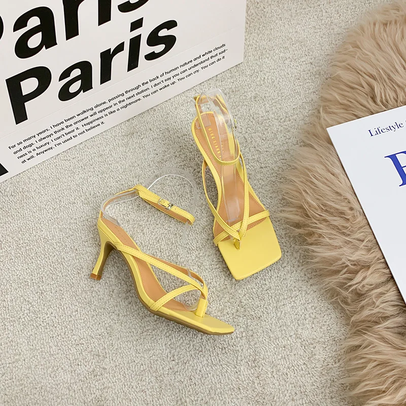 Mid-Calf Strap Female Sandal 2024 Women\'s Spring Shoes Open Toe Buckle High Heels Candy Colors Girls New Beige Low Peep Comfort