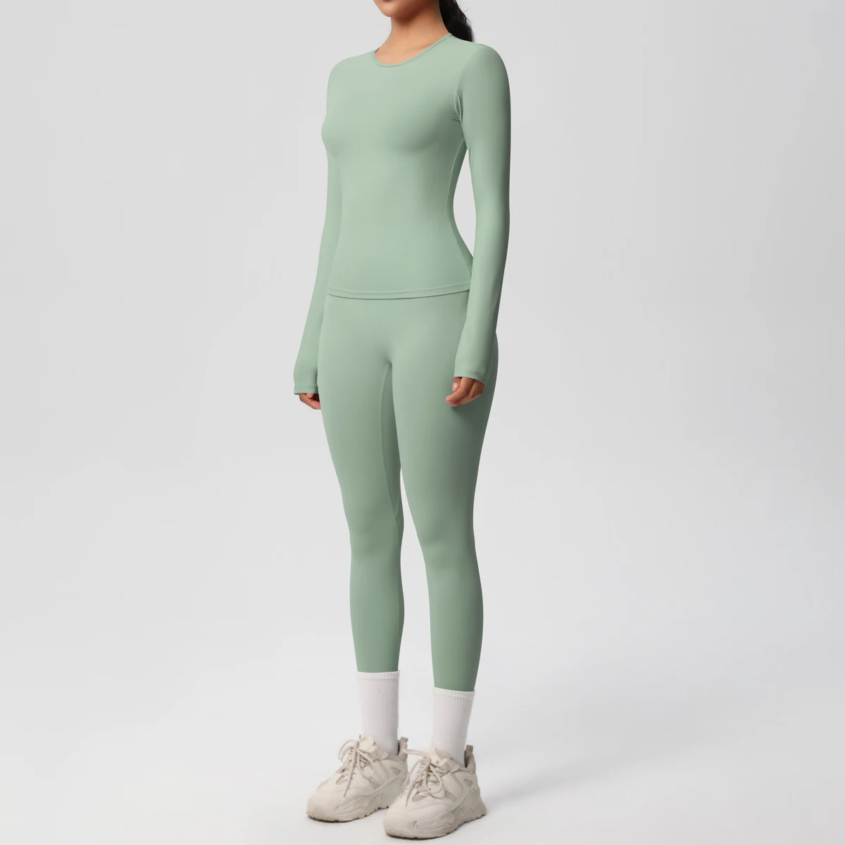 2-teiliges Sportbekleidungs-Yoga-Set, Fitnessstudio-Kleidung, Yoga-Anzüge für Damen, Fitness-Set, Trainingsanzüge, Sport, Langarm, bauchfreies Top, Gym-Leggings – Detail 19