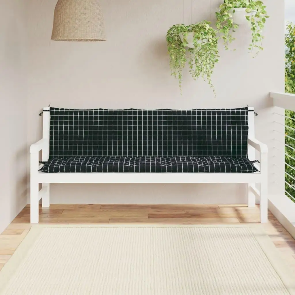 2-Piece Garden Bench Cushions in Black Check Pattern - Durable Oxford Fabric