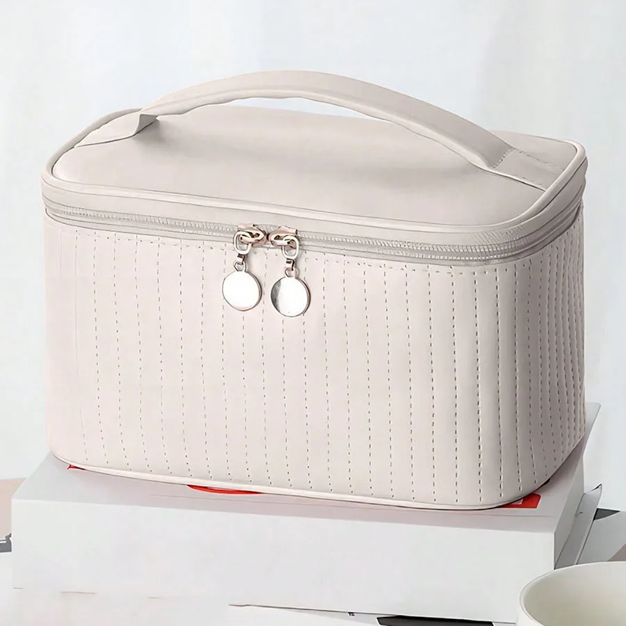 Makeup Bags for Women Travel Toiletry Cute Cases Bag Portable Solid Color Makeup Organizer Box Cosmetic Bag Neceser PU Leather