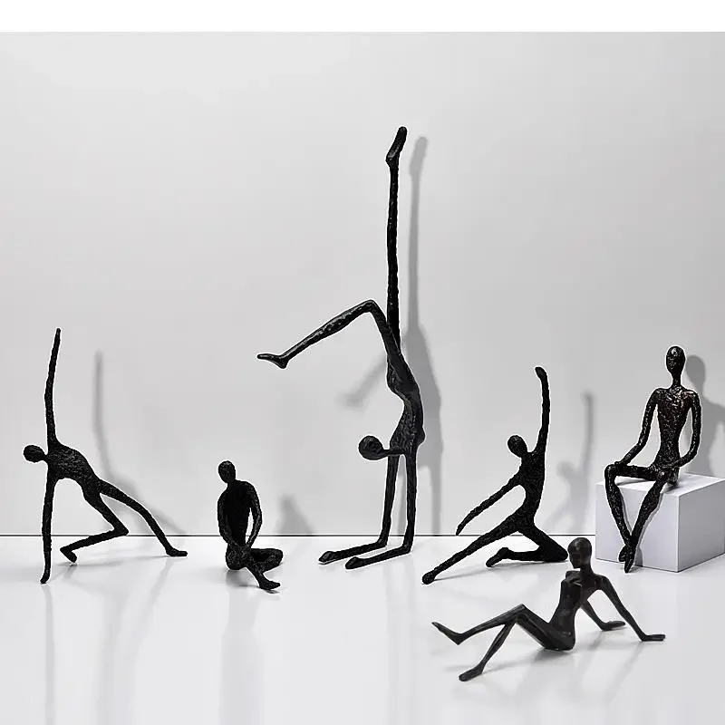 Cast Iron Crafts Black Human Sculpture Dance Pose Art Desktop Ornaments Living Room Decoration Home Decor Accessories