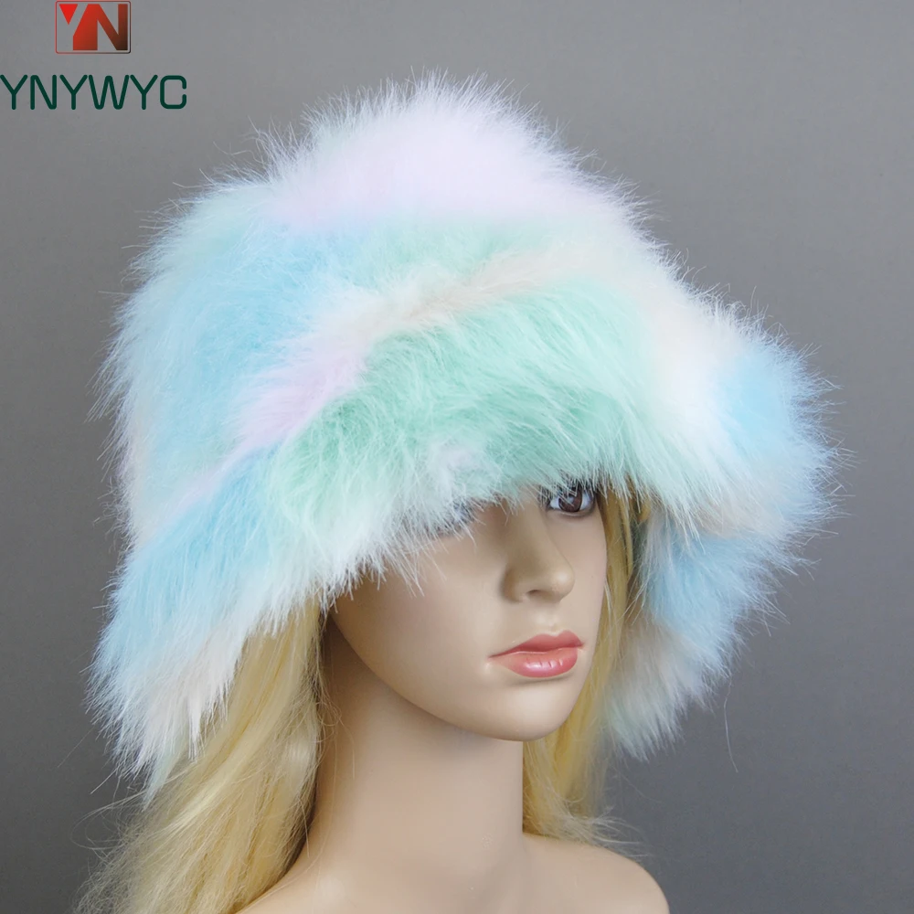 New Style Brand Fake Fox Fur Hats Super Soft Women Winter Hat Cotton Lining Warm Russian Fashion Ski Beanies Plush Solid Color