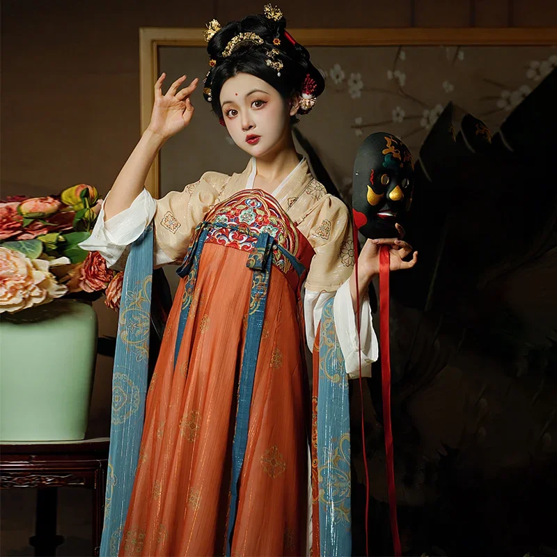 

Traditional Chinese HANFU Women's Elegant Ancient Costume Tang Dynasty 2025 Summer 3 Piece Set Chiffon Daily Wear