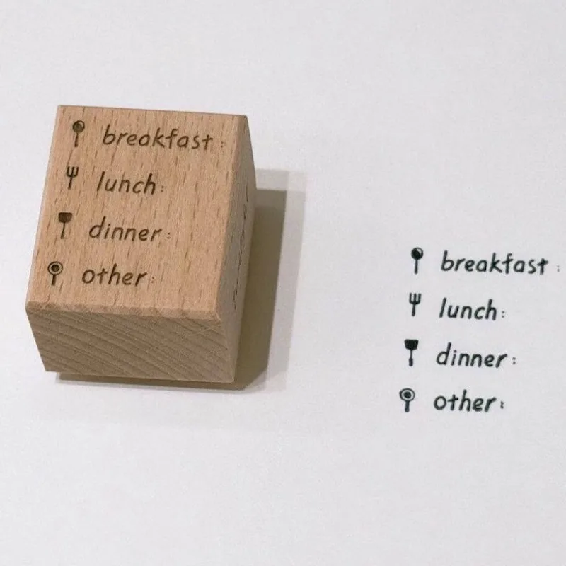 Three Meals Scoring Wood Stamp For Diary Junk Journal Decoration Daily Foods Recording Wooden Seal For Scrapbooking DIY Supplies