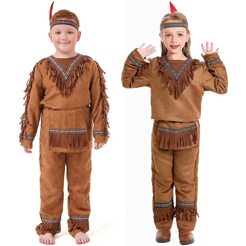 Umorden Kids Native Indian Princess Huntress Costume for Girls Child Indian Prince Hunter Costumes for Boys Halloween Dress Up