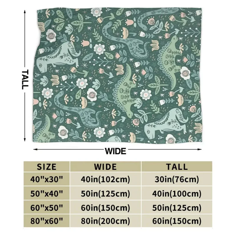 Folk Floral Dinosaur Blanket Soft Warm Flannel Throw Blanket Bedding for Bed Living room Picnic Travel Home Sofa