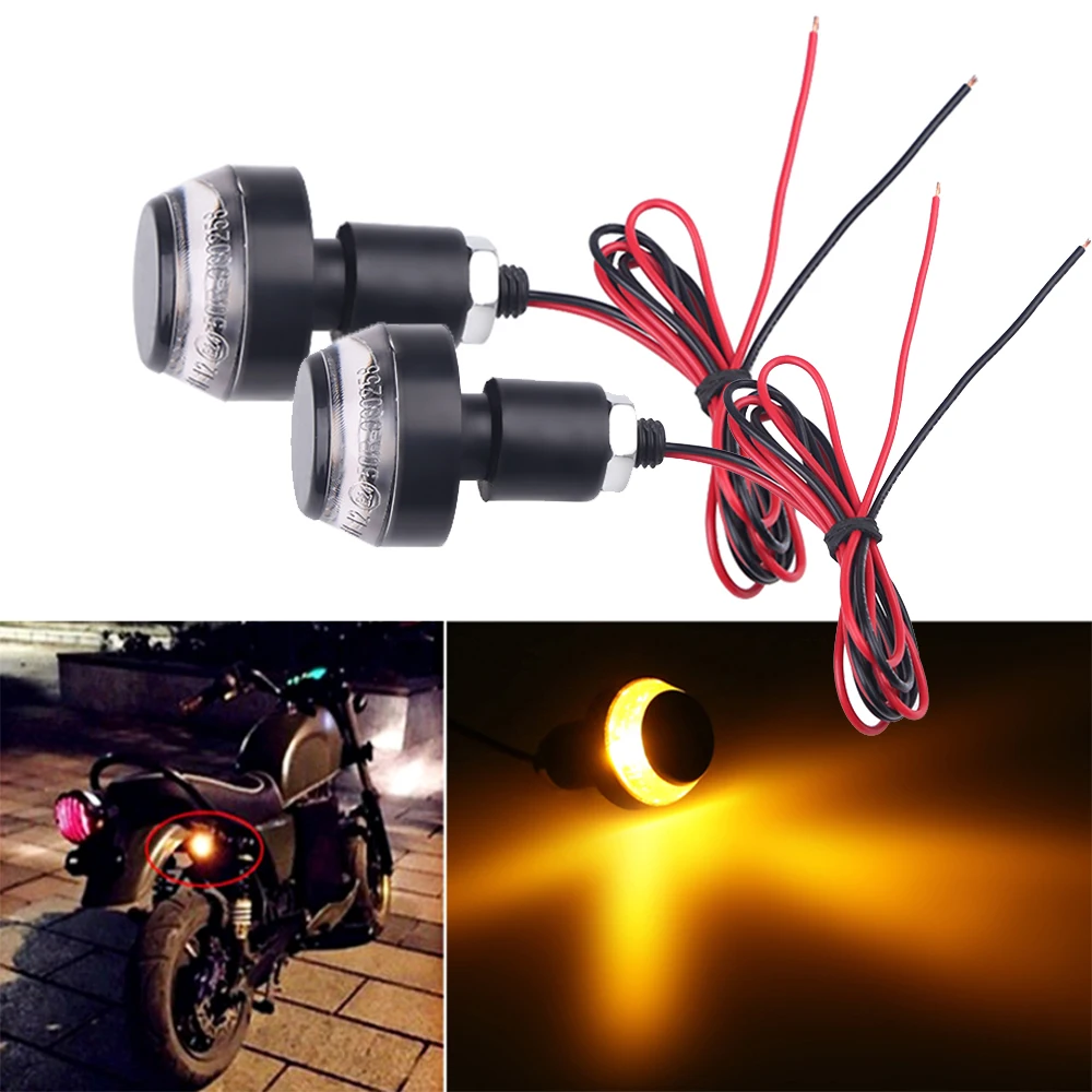 2PCS 12V Motorcycle Grip Turn Signal for 22mm Handlebar Amber Signal Light Hand Grip End Blinker Motorcycle Accessories