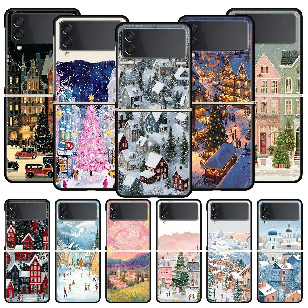 Cartoon Christmas Style Phone Case For Samsung Galaxy Z Flip3 Flip4 Flip5 Case Shell For Z Flip 3 4 5 6 7 Hard Folding Cover
