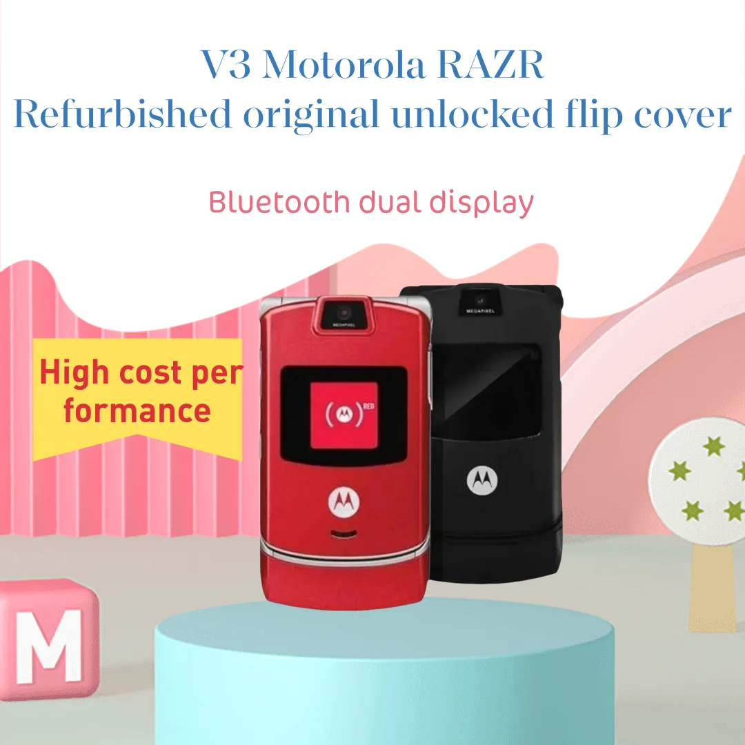 90% RAZR V3 Motorola - Original Unlocked Flip Bluetooth Phone Dual Display Advanced Fast Call GSM 850/900/1800/1900 High Quality