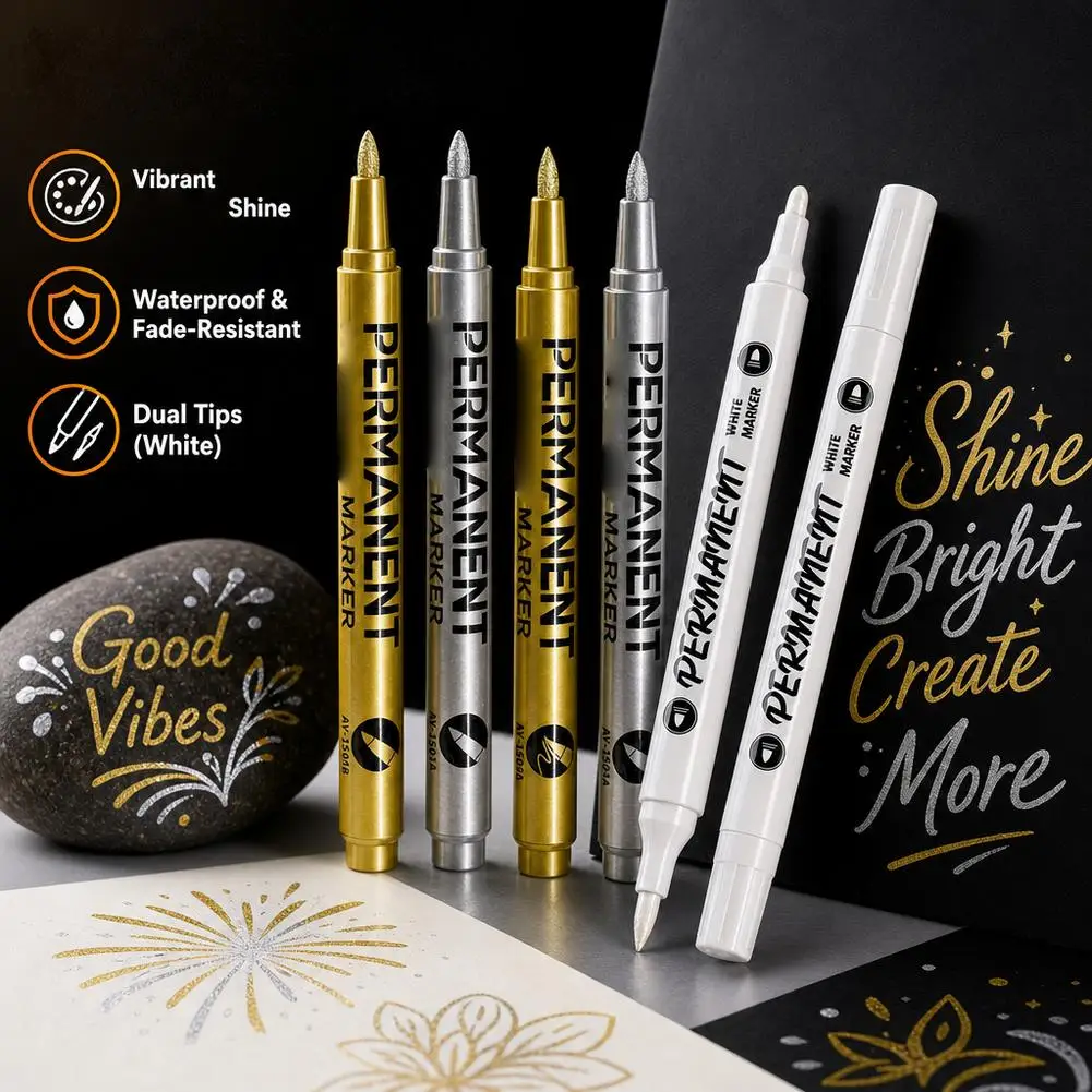 Art Writing Waterproof White Paint Pen Fine Tip Oil-Based Marker Pen Acrylic Paint Marker Stationery Supplies