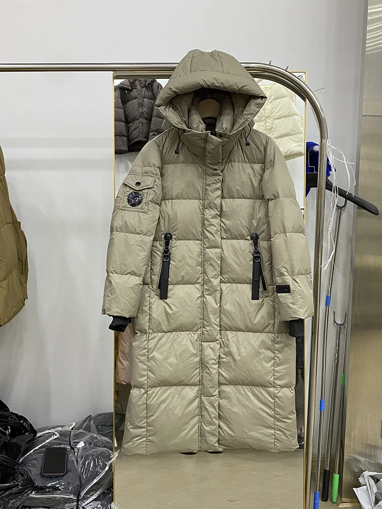 Unisex-Temperament, lange Overknee-Daunenjacke mit Kapuze für den Winter 2022, neue warme und bequeme Jacke in koreanischer Version
