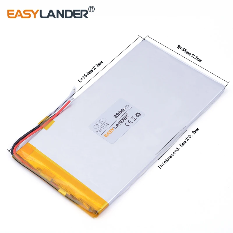 3555154 3.7V 2900mAh Rechargeable Lithium Li-ion Li Polymer Battery