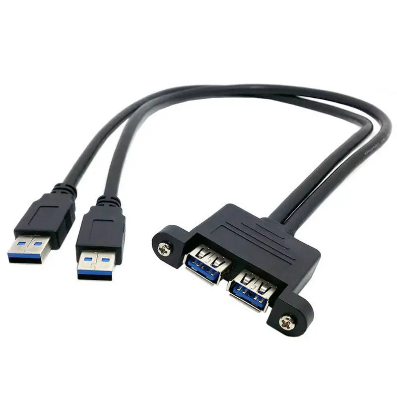 USB 3.0 Male To Female External Conversion Cable Extension Cable Dual USB Adapter Cable Lockable Panel Connection Cable