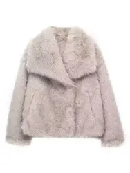 HH Women Faux Fur Jacket Coat Casual Loose Long Sleeve Lapel Warm Coats Female Winter Fashion Lady Chic Streetwear Jakcets