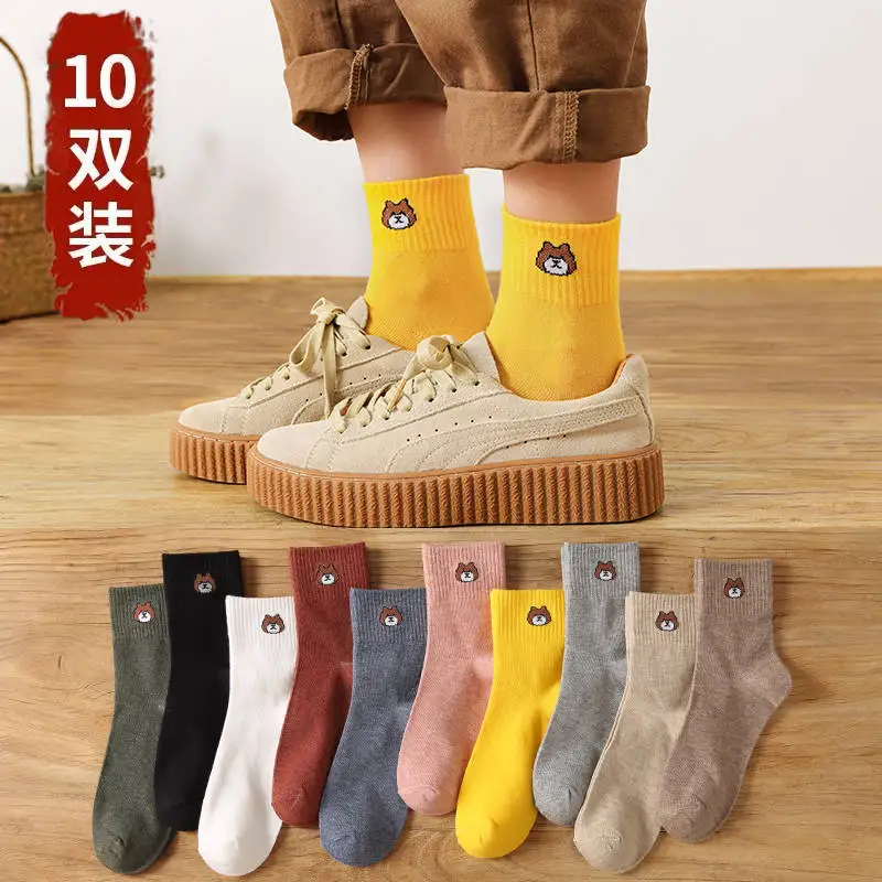 Chaussettes mi-longues en coton respirant pour enfants, dessin animé mignon, petit ours japonais, automne et hiver