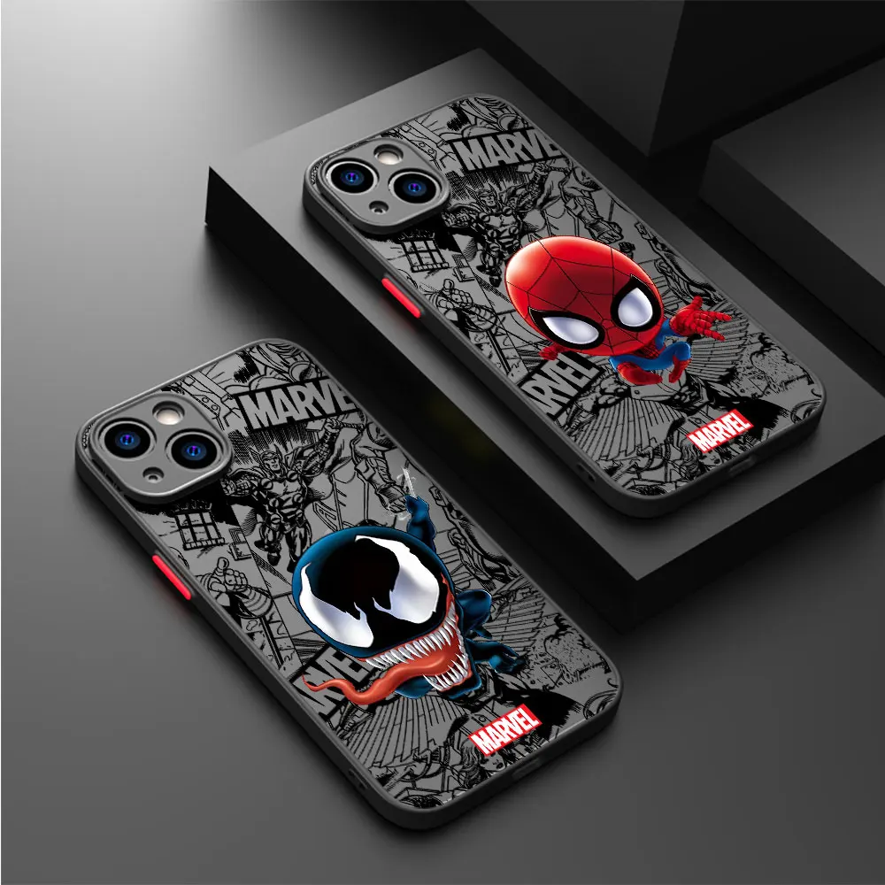 Case for Apple iPhone 14 Plus 13 Mini 8 Plus 12 XR X 7 11 Pro XS Max 15 Pro Max Soft Marvel Hero Ironman Spiderman Matte Cover