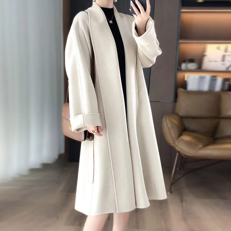 2025 Women\'s 100% Cashmere Thick Double sided Long Jacket Classic Multi functional Fashion Suitable for Business