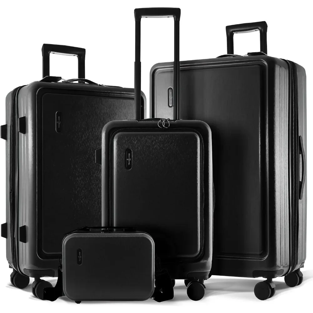 Hard Shell Luggage Sets with Spinner Wheels 4 Piece, Expandable Large Suitcases with TSA Lock, Travel  Black Luggage Set