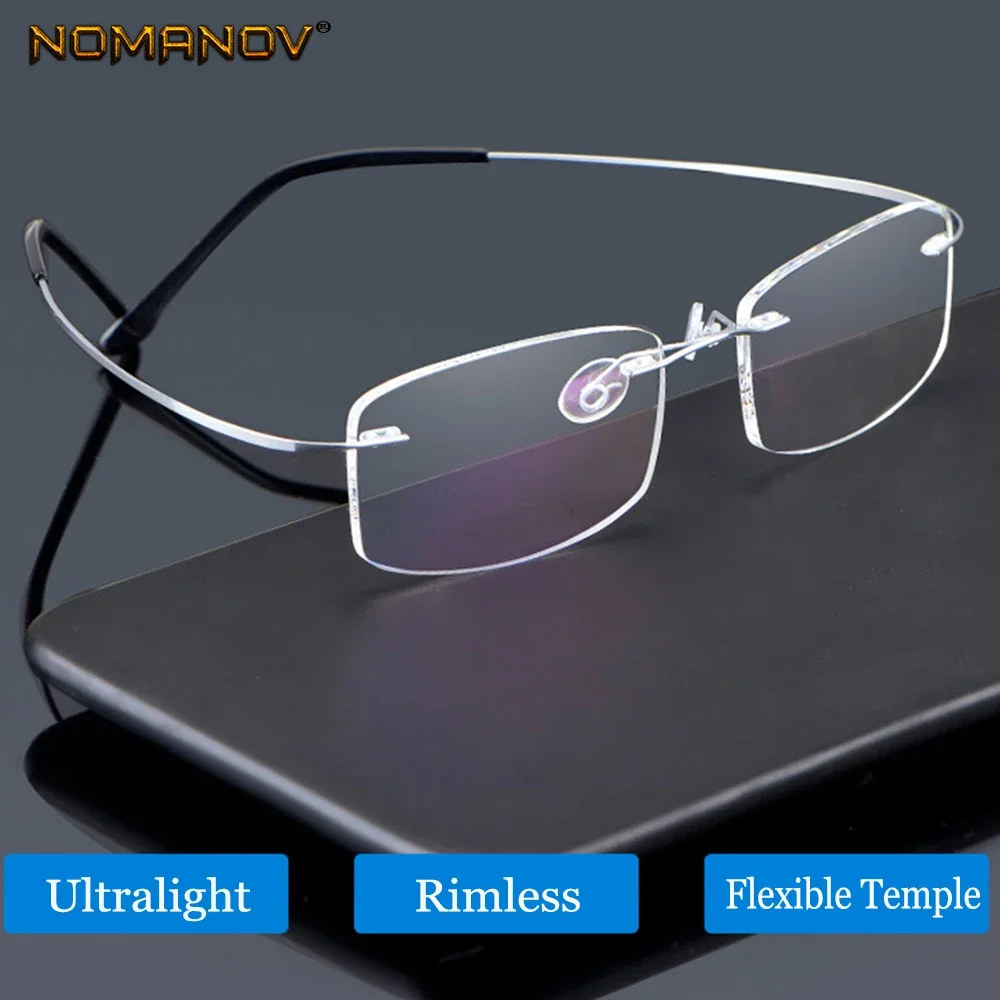 

NOMANOV New B Titanium ONLY 2G Ultra-light Bomb Rimless READING GLASSES BLACK AND SILVER FRAME +0.75 +1 +1.25 +1.5 +1.75 to +4