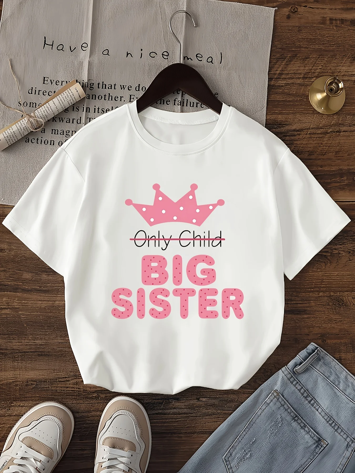 2026 Girl's Fashionable Round Neck Pure Cotton T-Shirt with 