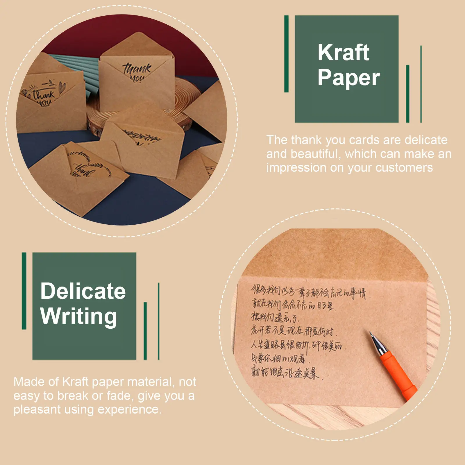 

16Sets Thank You Cards Kraft Paper Blank Inside Delicate Design Small Business Thank You Gift Cards for Customers Spas Nail