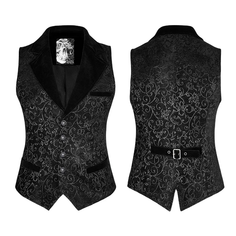 PUNK RAVE Steampunk Vintage Jacquard Vest Coffee Black Party Men Slim-fitting Bodycon Embroidery Waistcoat Gothic Adjustable