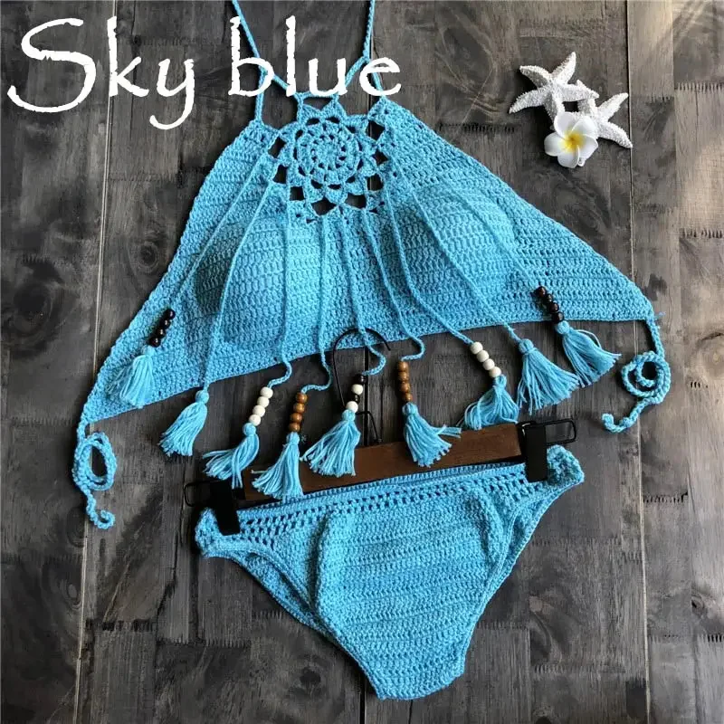 Women Knitted Swimwear Sexy Bikini 2pcs Swimsuit Female Push Up Brazilian Biquini Bathing Suit Thong Bather Set Beachwear