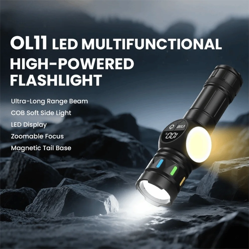 USB oplaadbare LED-zaklamp Zoeklicht Waterdicht Campinglicht Transformator Focal Magnetische aantrekkingskracht Draagbare verlichting