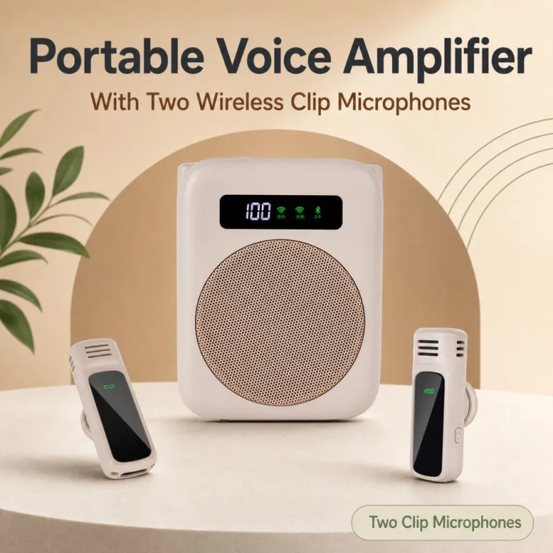 Amplificateur vocal portable avec deux microphones sans fil à clip, haut-parleur rechargeable pour enseignants, salles de classe, guides touristiques