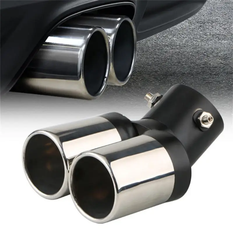 Automobile Tail Dual Outlet Exhaust Tip Stainless Steel Slant Rolled Edge Auto Muffler Modified Universal Car Exterior Supplies