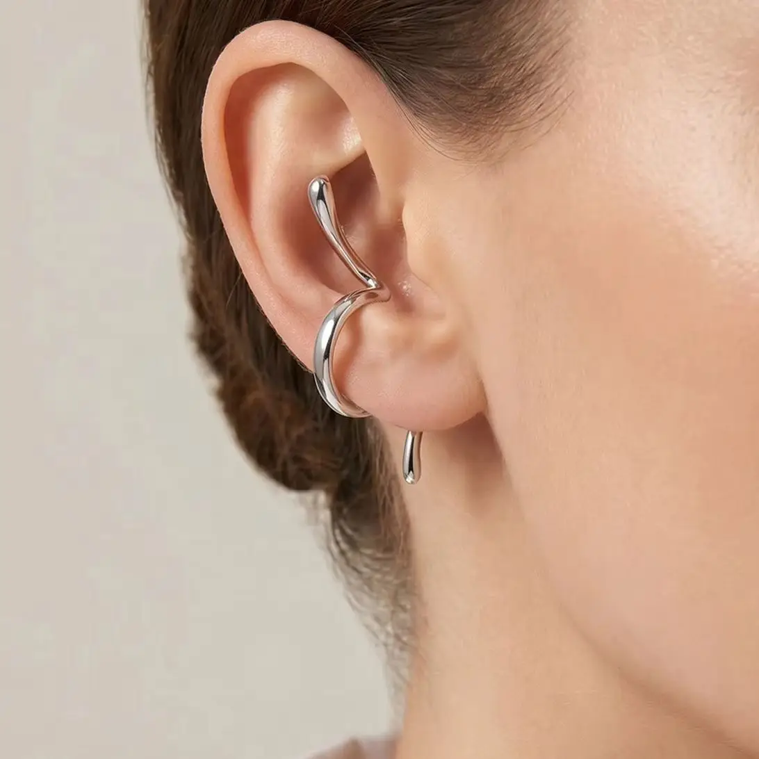 Snake Shape Ear Cuff for Women,  Silver Color Coil Wrap Earrings, No Piercing Punk Jewelry Gift 1pair view 4