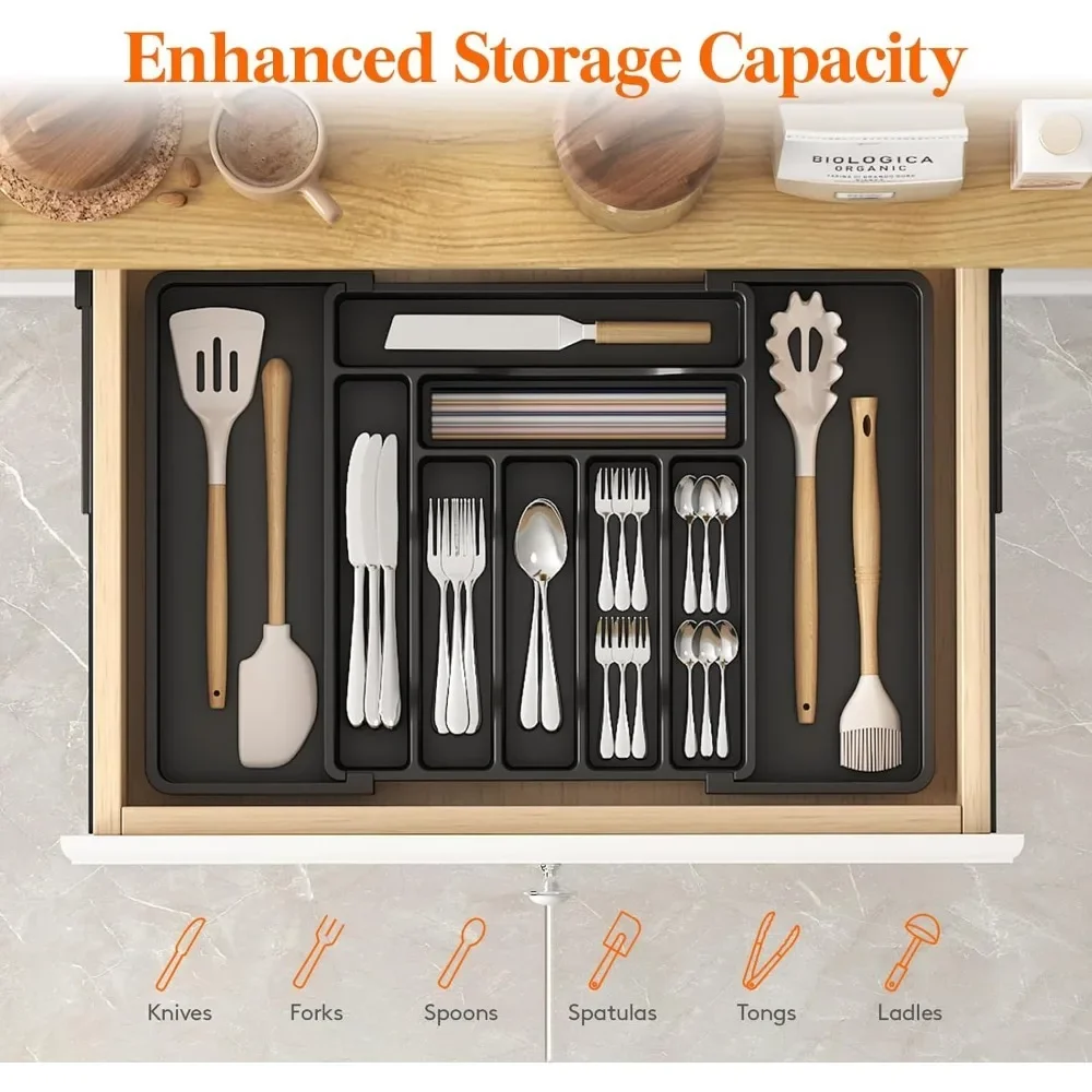 Silverware Drawer Organizer, Expandable Utensil Organizer for Kitchen Drawers, Adjustable Cutlery and Flatware Tray