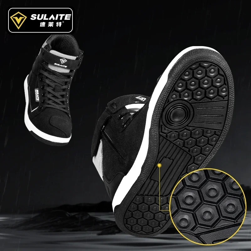 Men Motorcycle boots Breathable Anti-fall Rider Road Racing Casual Shoes Boots Gear Shift Rubber Sole Reflective Motorbike Shoes