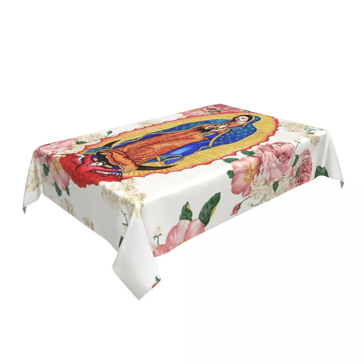 Virgin Of Guadalupe Tablecloth Rectangular Fitted Waterproof Mexico Catholic Virgin Mary Table Cloth Cover for Dining Room