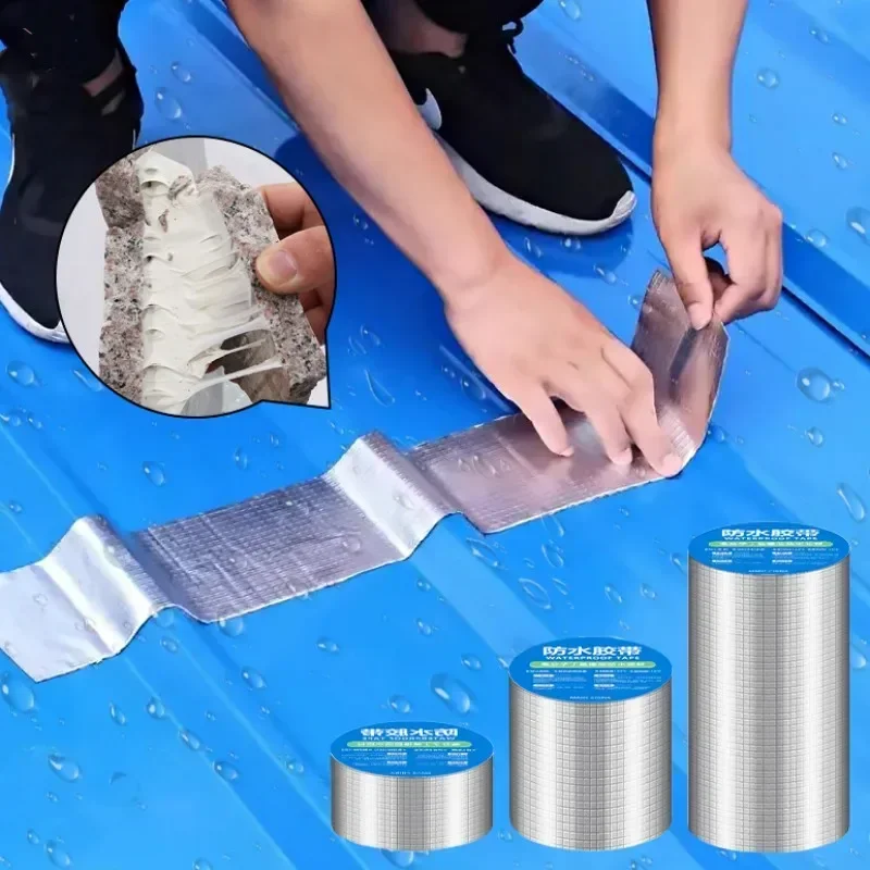 Aluminiumfolie Butylrubber Tape 5M/10M Hoge temperatuur Superbestendig Waterdicht Zelfklevend Muurscheur Dakpijpreparatie