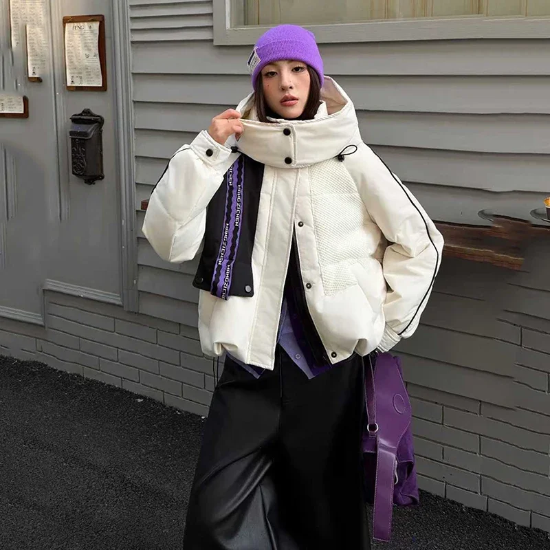 Women White Duck Down Warm Waterproof Parker Female Thick Zipper Jackets Outwears Winter Hooded Patchwork Short Down Jacket